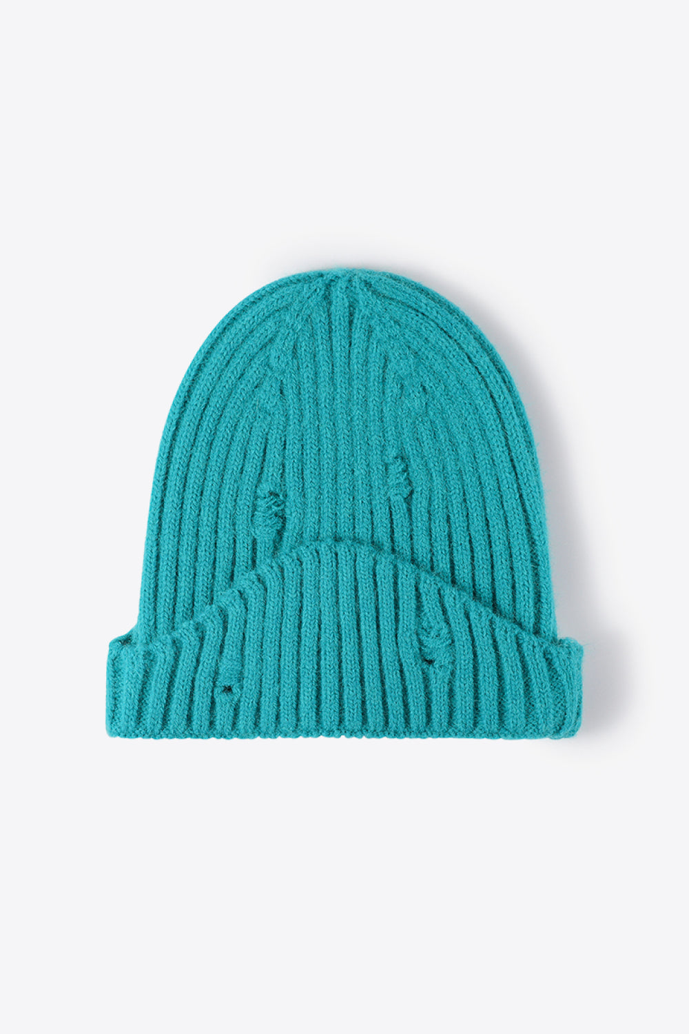 Distressed Rib-Knit Beanie - Ryzela