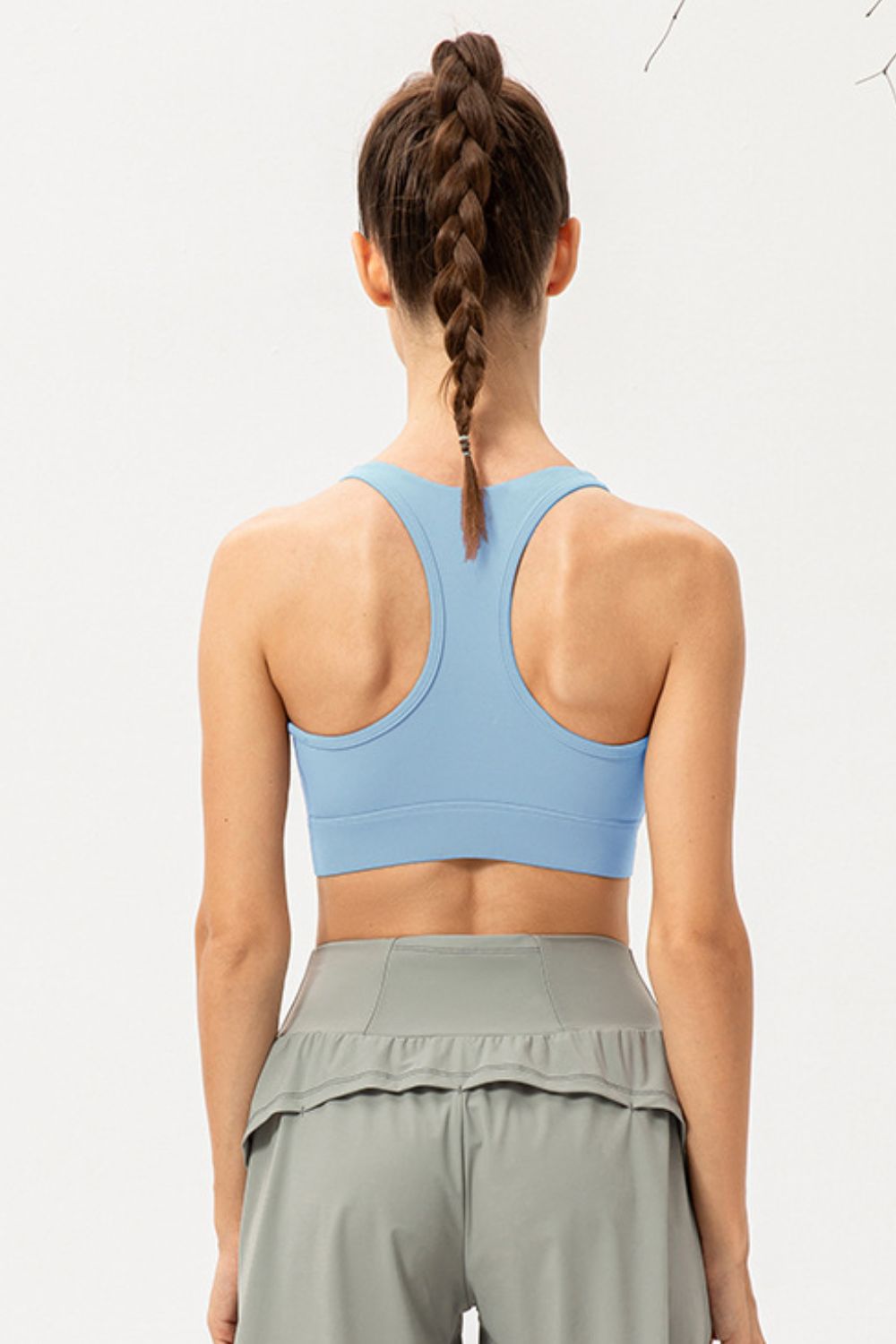 Zip-Up Round Neck Sports Bra - Ryzela