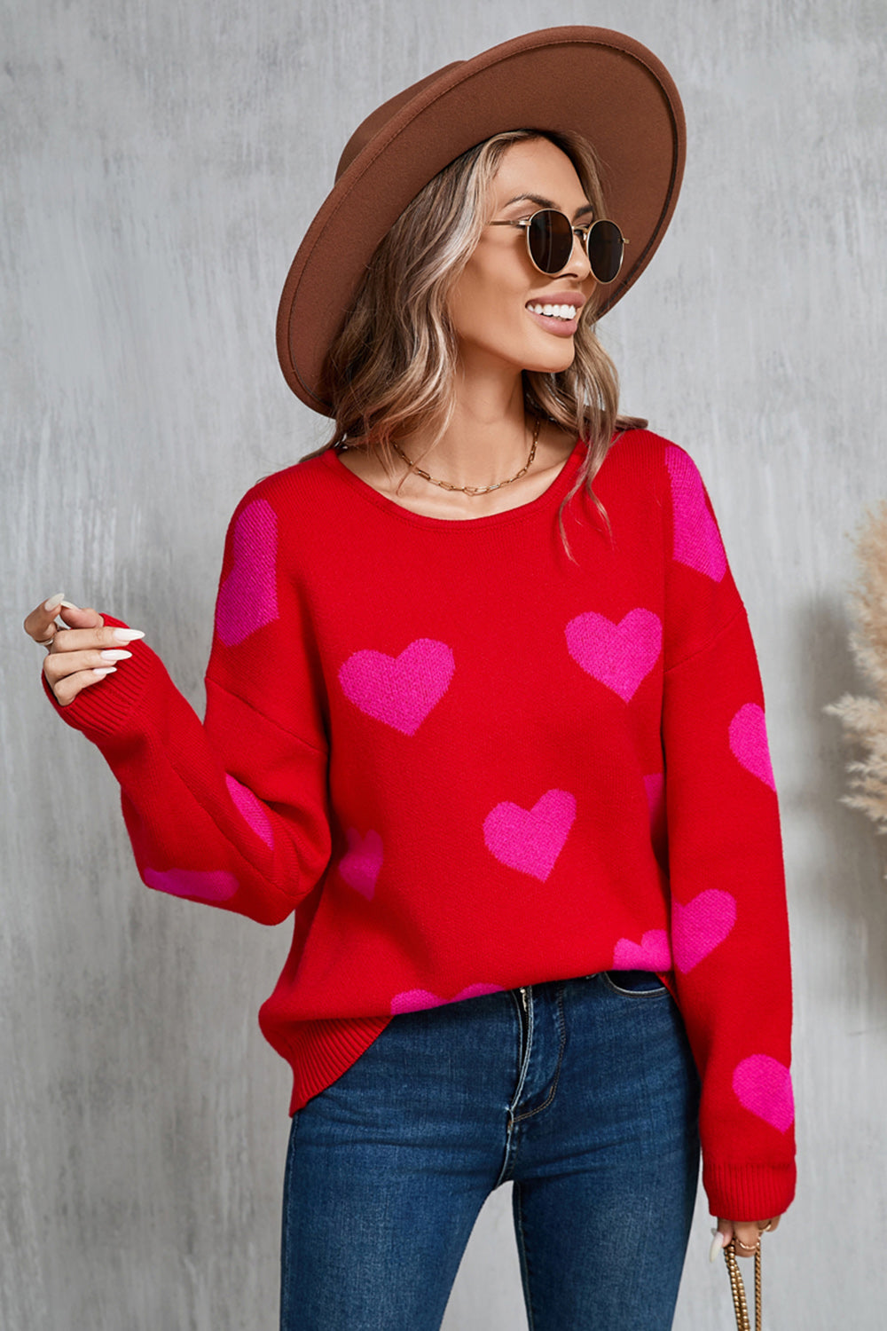 Angel Wings Heart Round Neck Dropped Shoulder Sweater - Ryzela