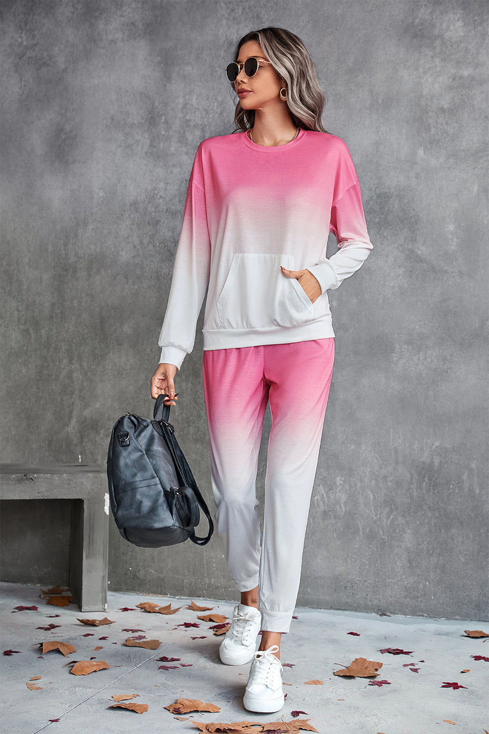 Gradient Round Neck Sweatshirt and Joggers Set - Ryzela