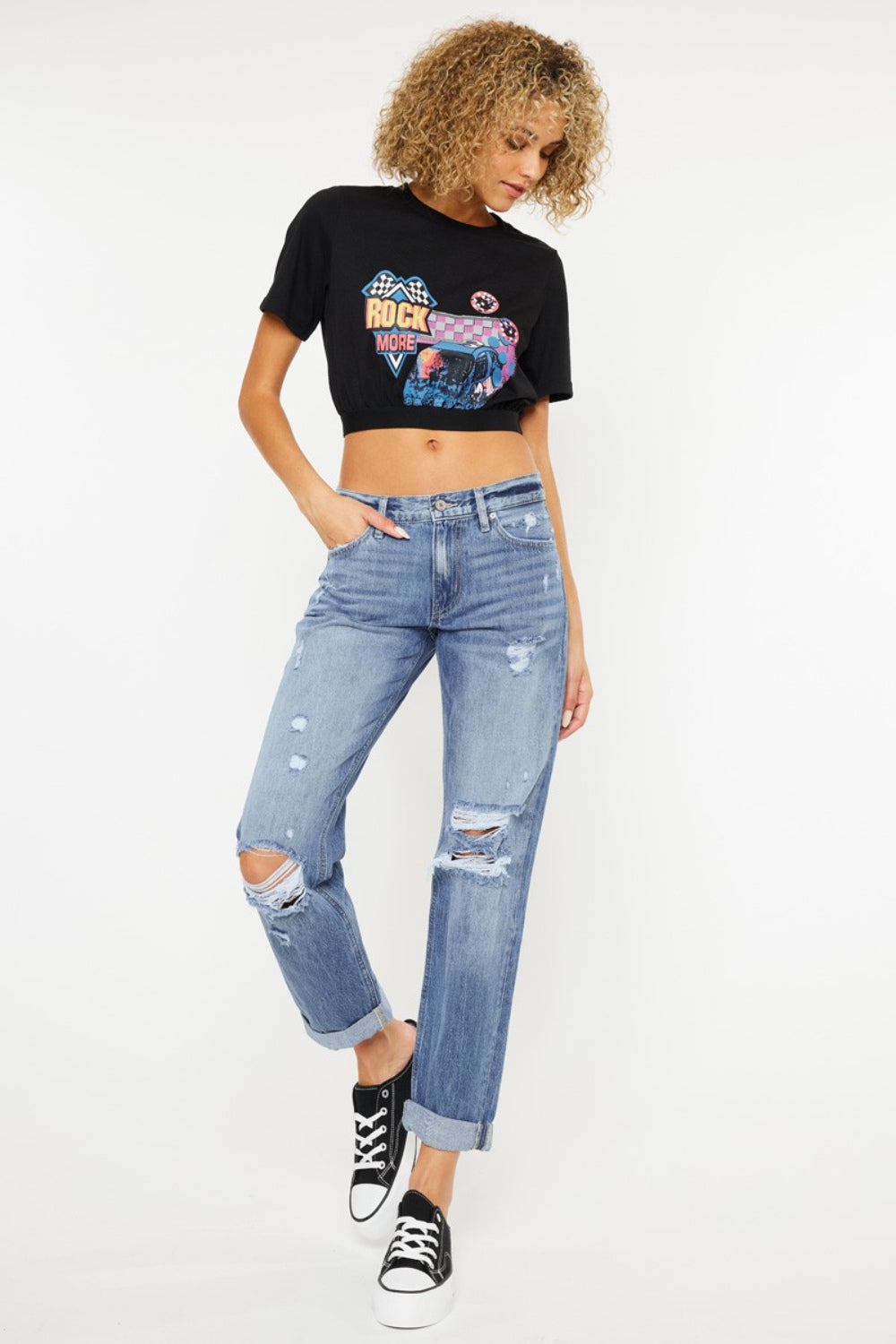 Kancan Mid Rise Distressed Straight Jeans - Ryzela