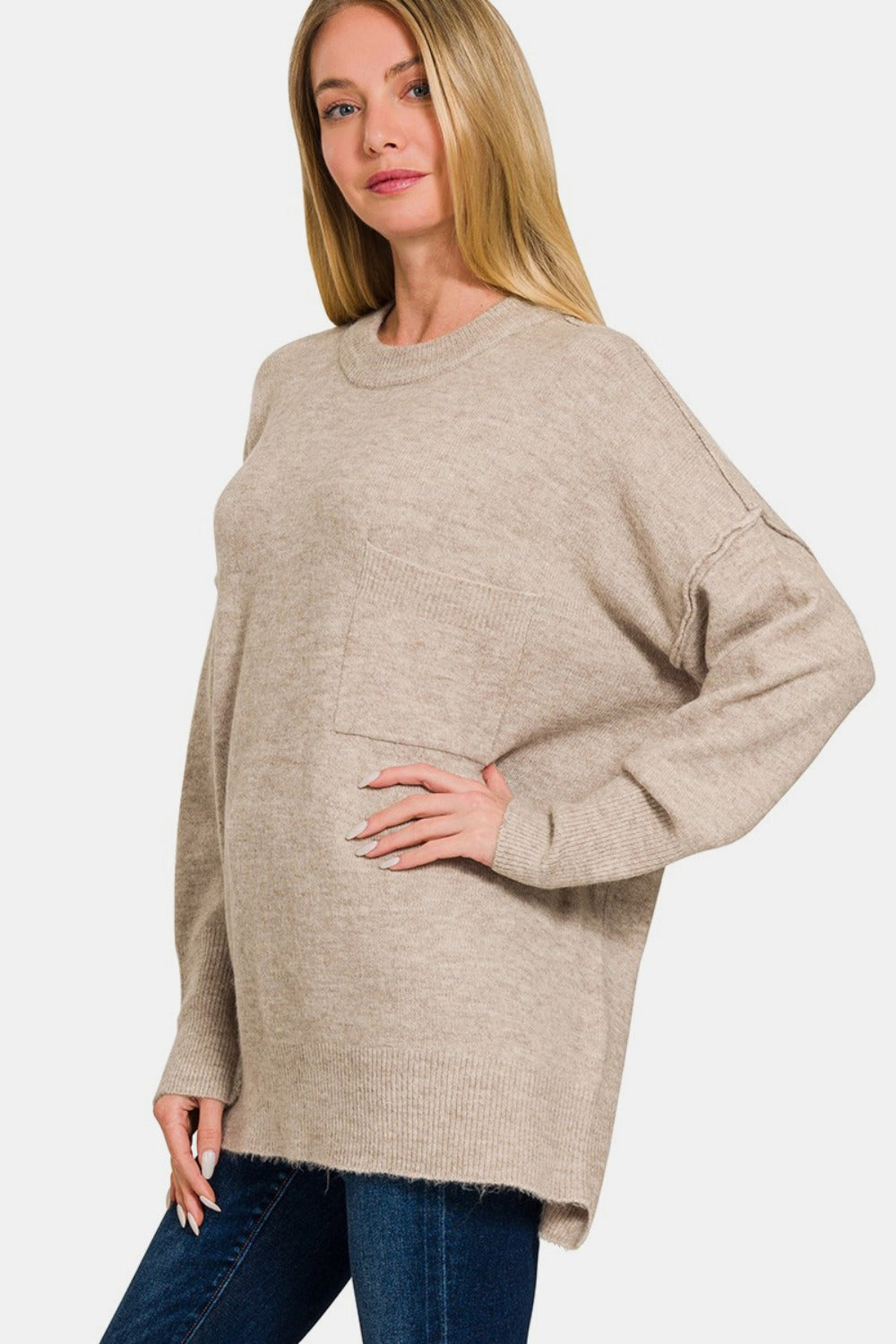 Zenana High-Low Hem Drop Shoulder Sweater - Ryzela