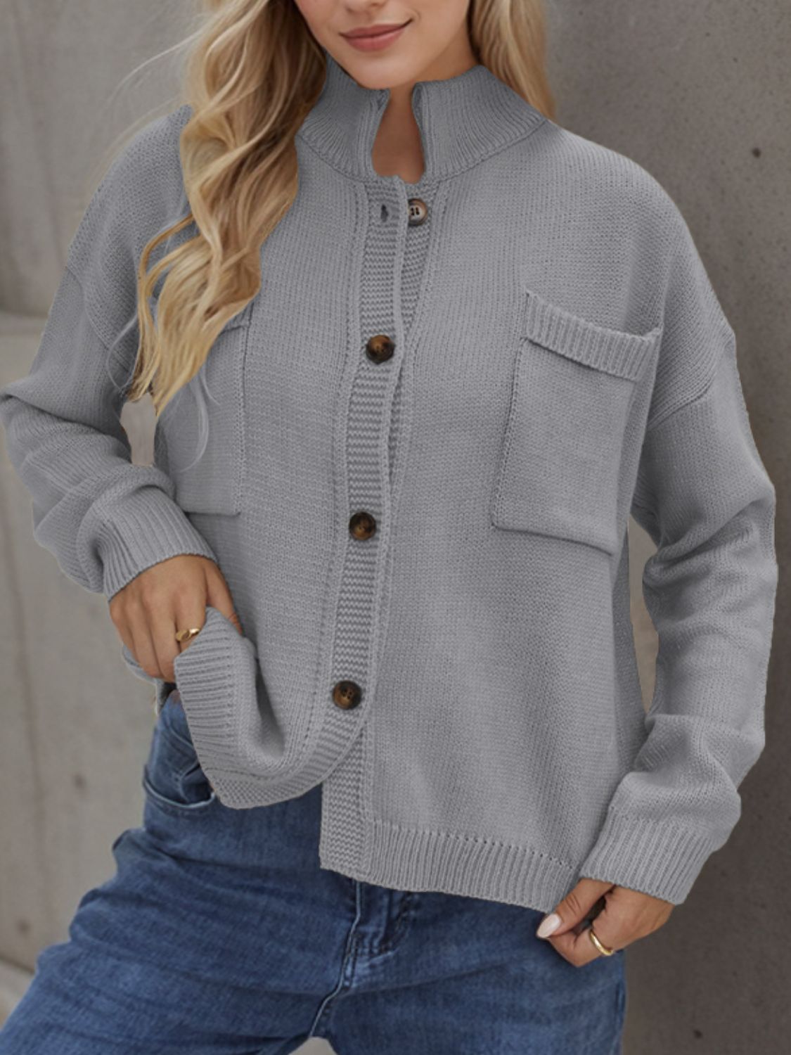 Button Up Long Sleeve Cardigan - Ryzela