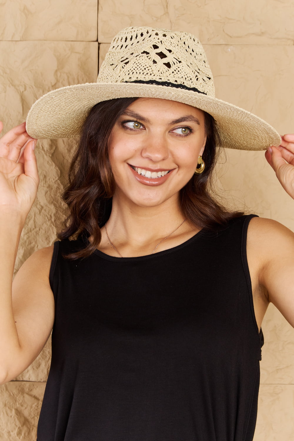 Fame Fight Through It Lace Detail Straw Braided Fashion Sun Hat - Ryzela