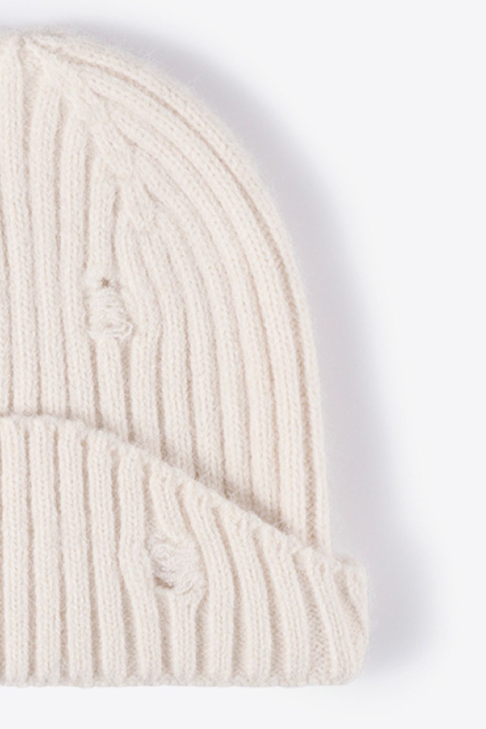 Distressed Rib-Knit Beanie - Ryzela