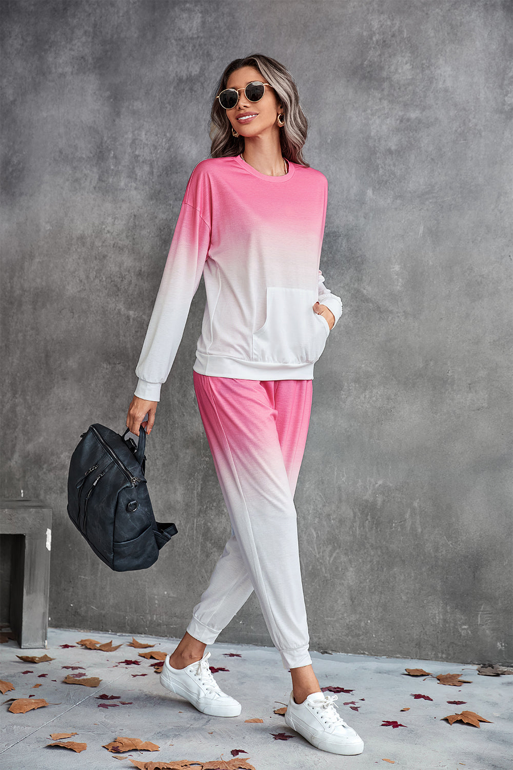 Gradient Round Neck Sweatshirt and Joggers Set - Ryzela