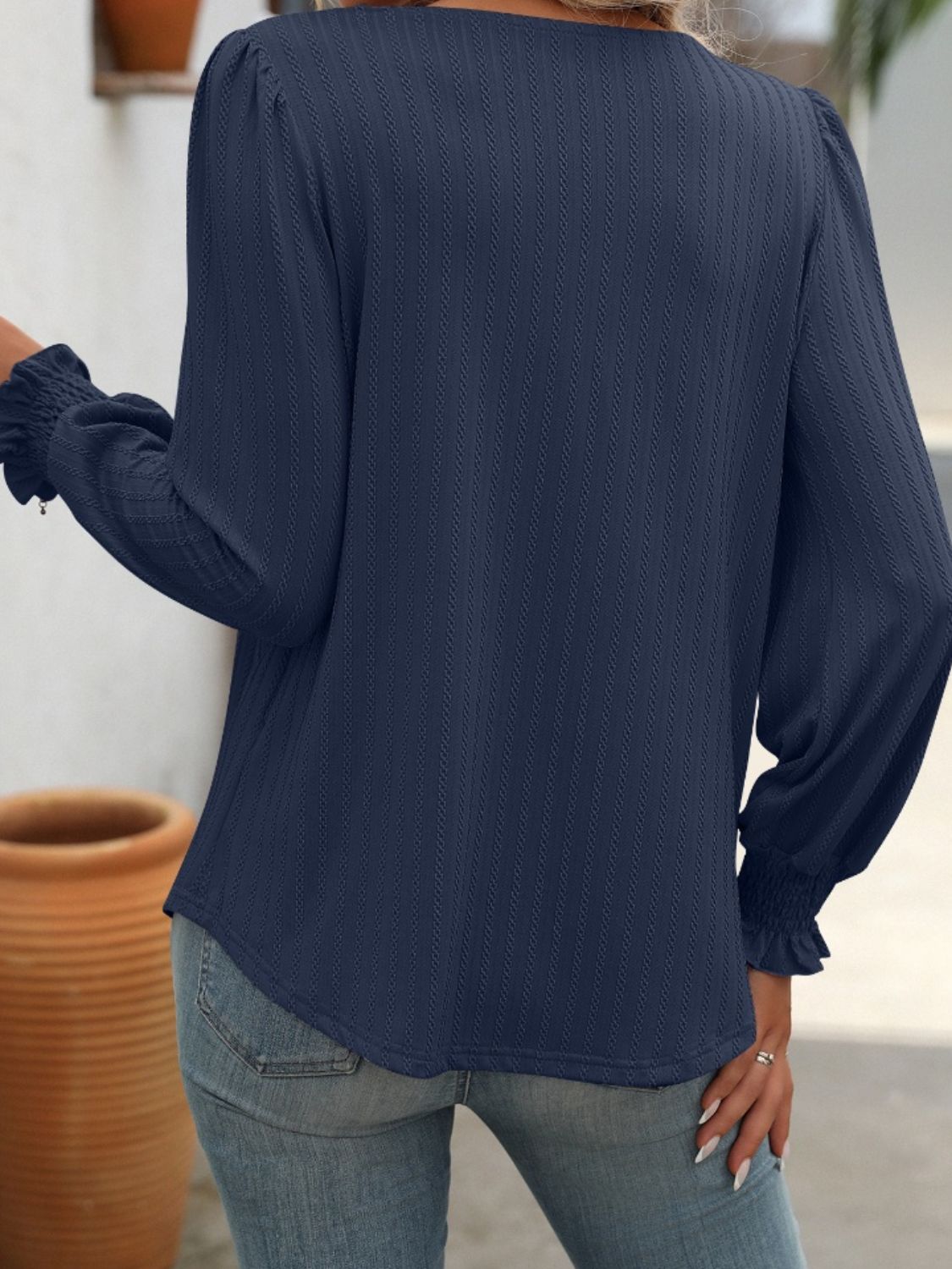 Square Neck Long Sleeve Top - Ryzela