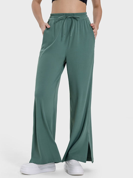 Slit Wide Leg Active Pants - Ryzela