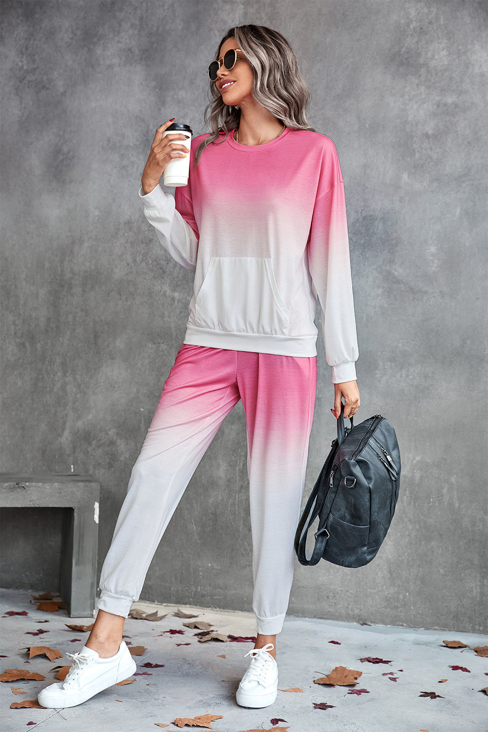 Gradient Round Neck Sweatshirt and Joggers Set - Ryzela