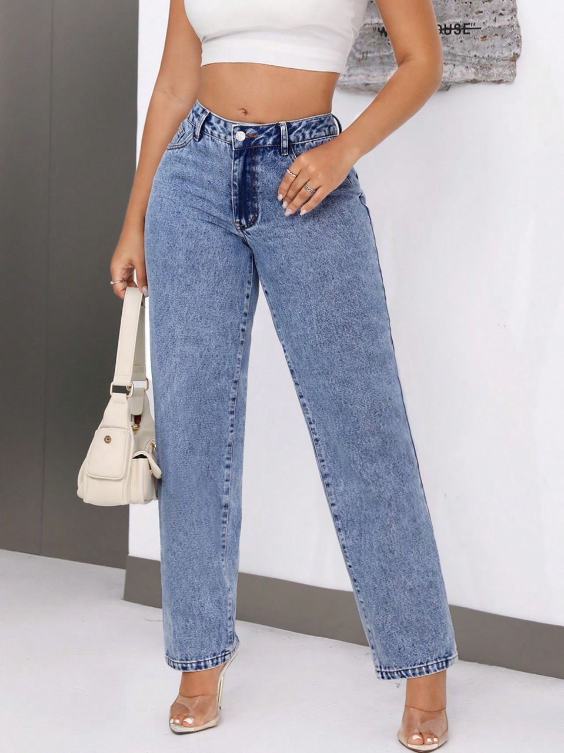 Mid-Rise Waist Jeans with Pockets - Ryzela