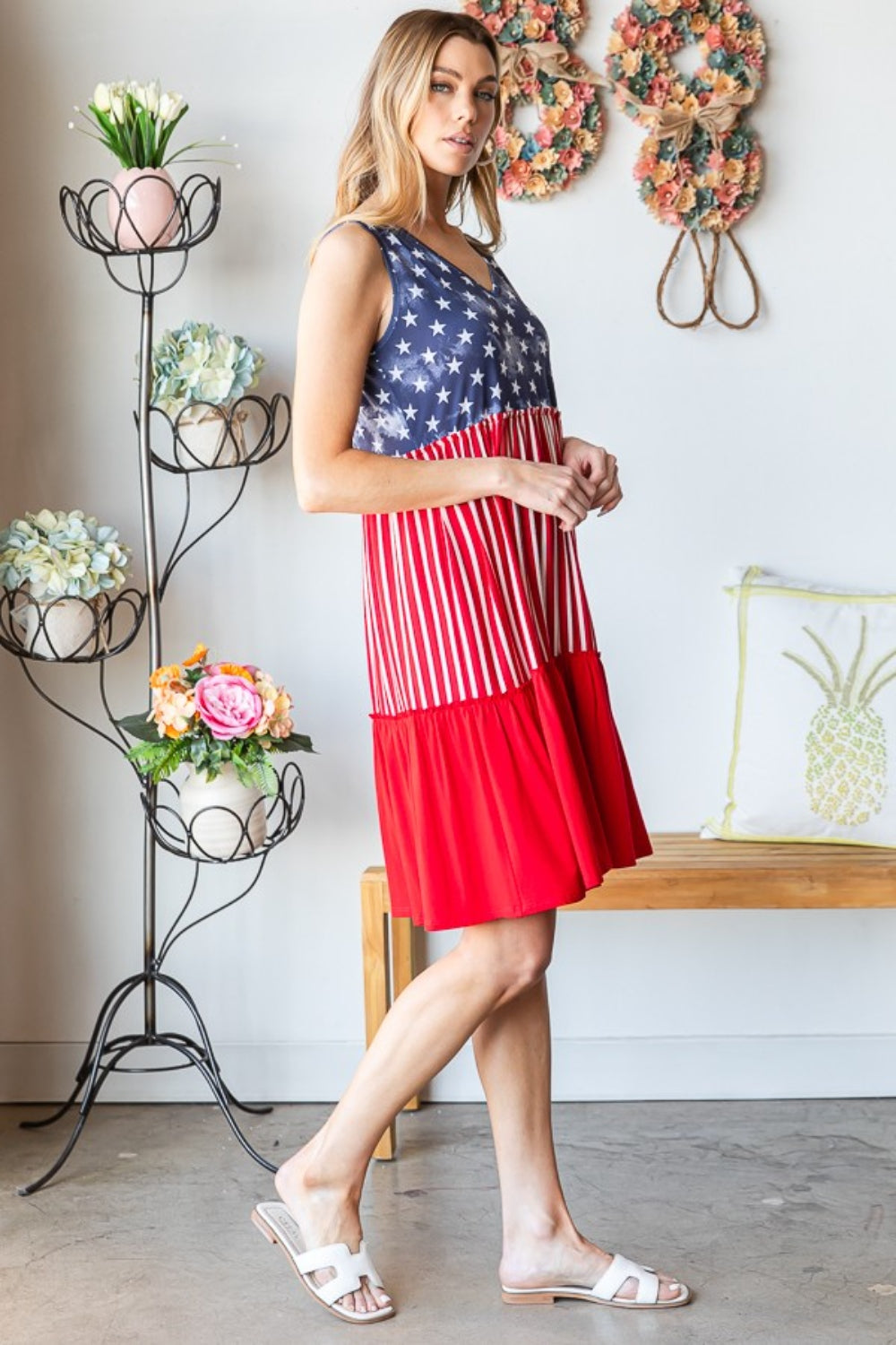 Heimish Full Size US Flag Theme Contrast Tank Dress - Ryzela