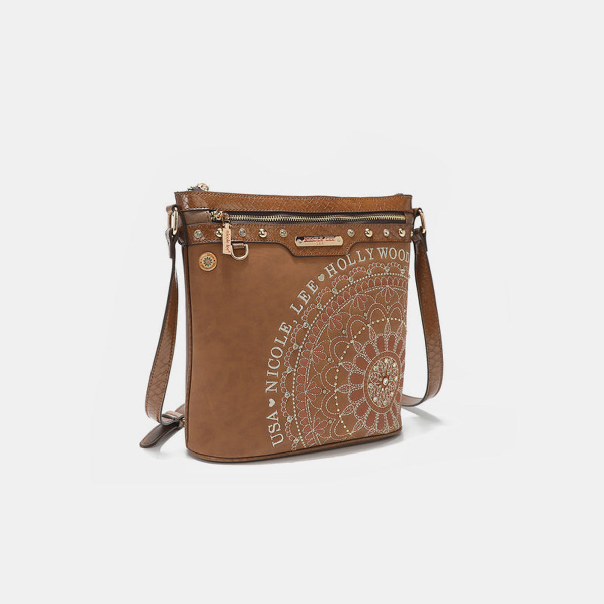 Nicole Lee USA Metallic Stitching Embroidery Inlaid Rhinestone Crossbody Bag - Ryzela