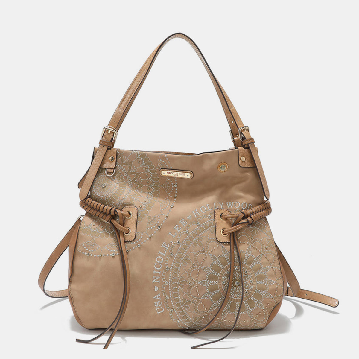 Nicole Lee USA Side Braided Tassel Inlaid Rhinestone Embroidery Hobo Bag - Ryzela