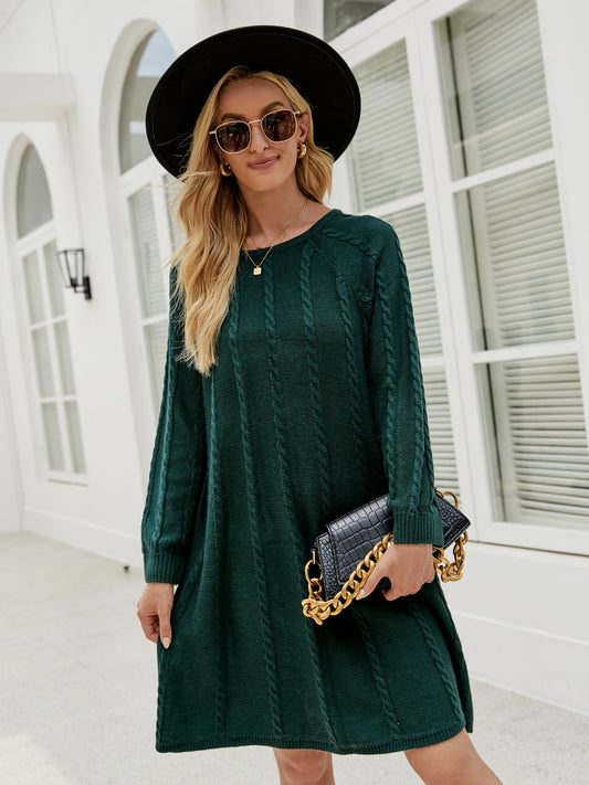 Cable-Knit Long Sleeve Sweater Dress - Ryzela