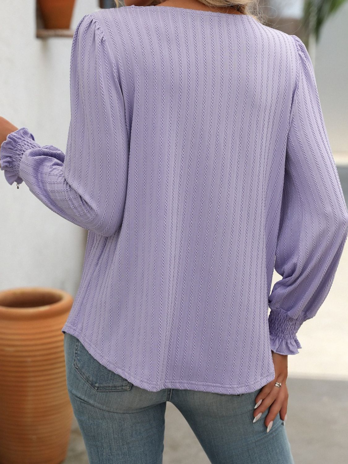 Square Neck Long Sleeve Top - Ryzela