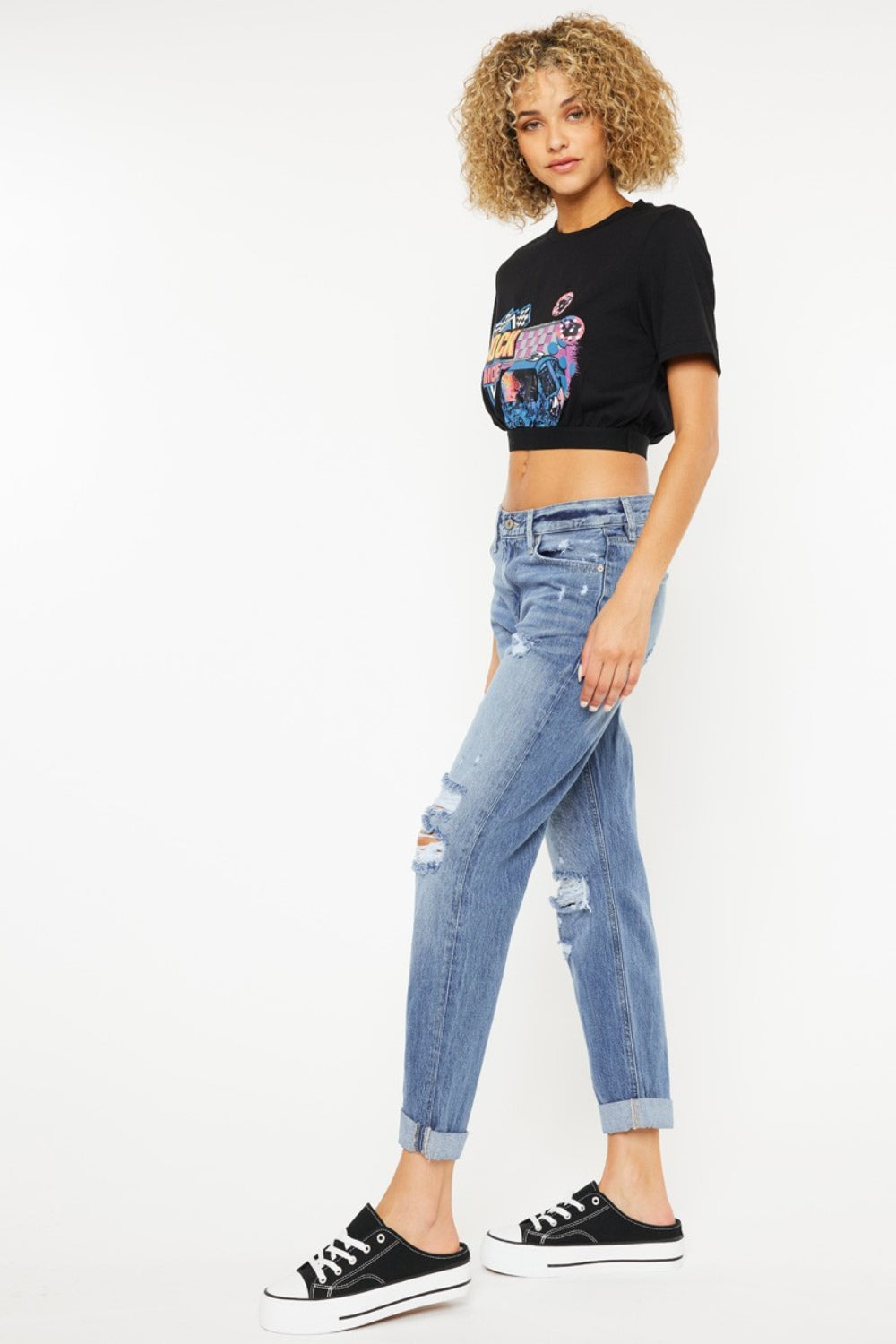 Kancan Mid Rise Distressed Straight Jeans - Ryzela