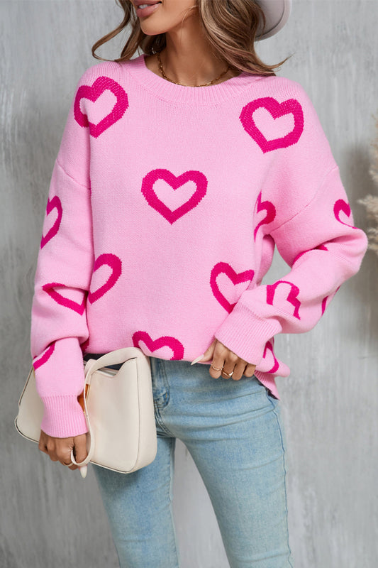 Angel Wings Heart Round Neck Dropped Shoulder Long Sleeve Sweater - Ryzela