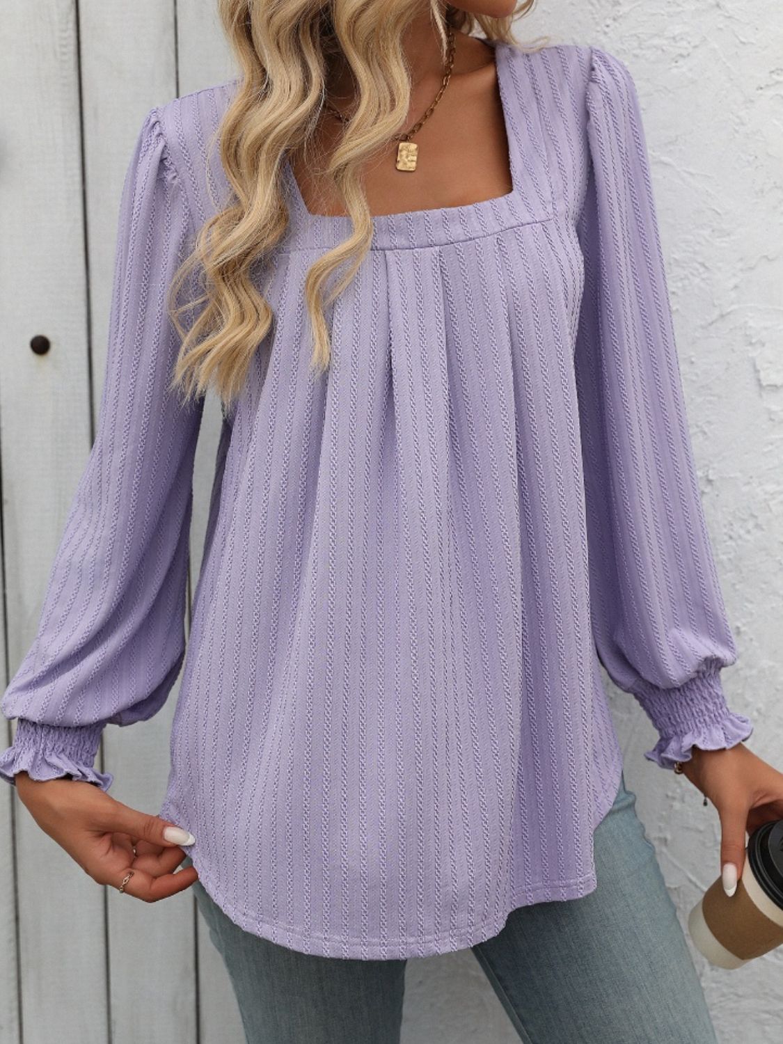 Square Neck Long Sleeve Top - Ryzela