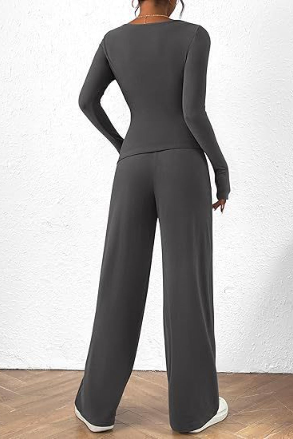 Round Neck Long Sleeve Top and Pants Set - Ryzela