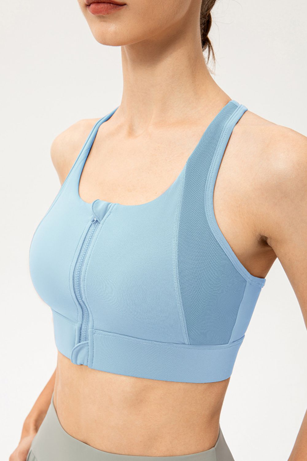 Zip-Up Round Neck Sports Bra - Ryzela