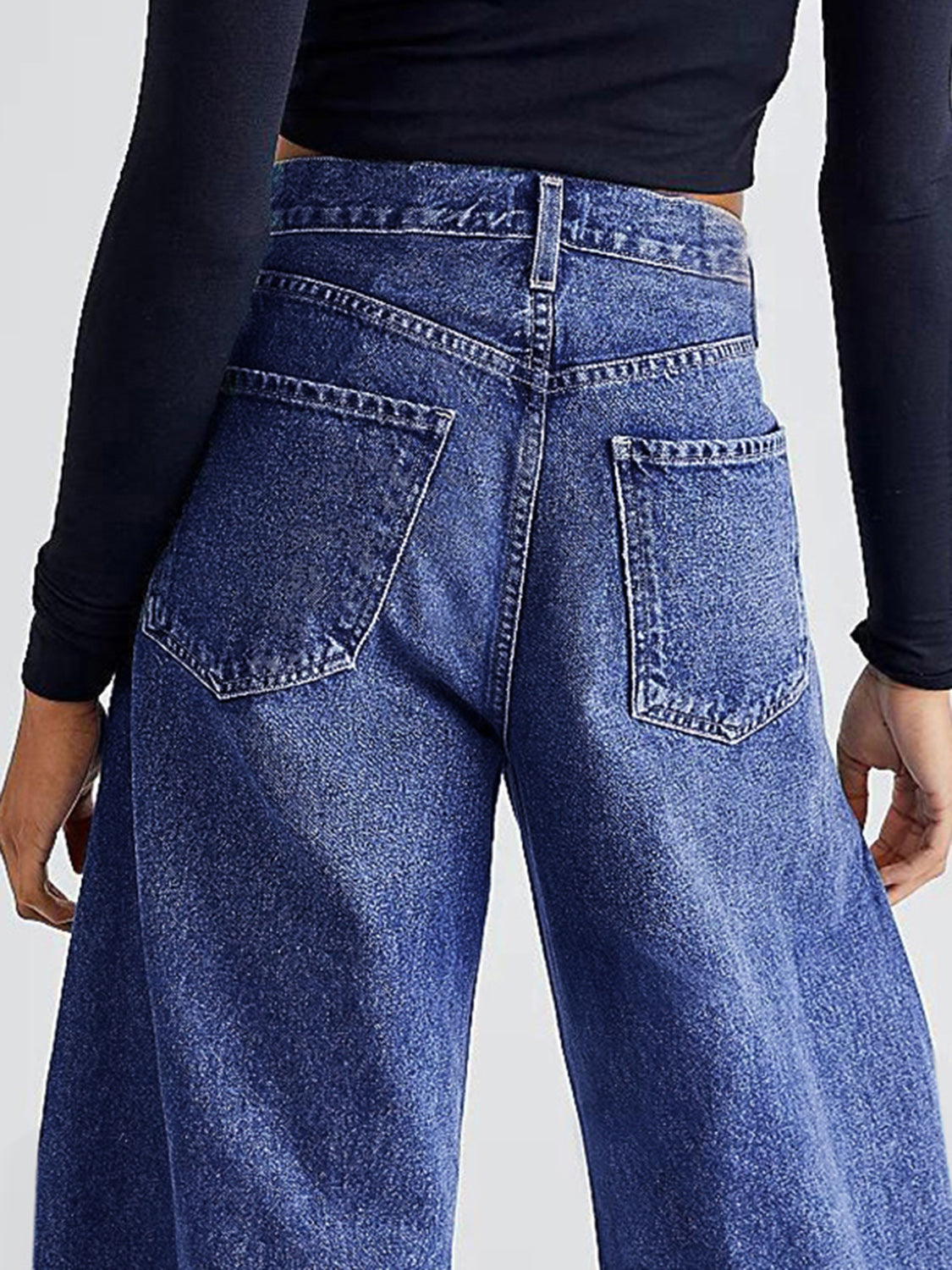 Raw Hem Wide Leg Jeans with Pockets - Ryzela