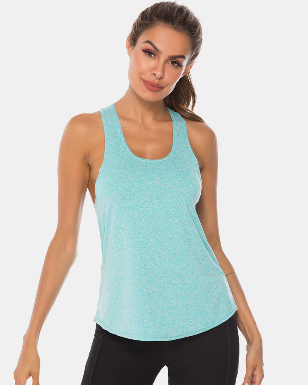 Full Size Scoop Neck Wide Strap Active Tank - Ryzela