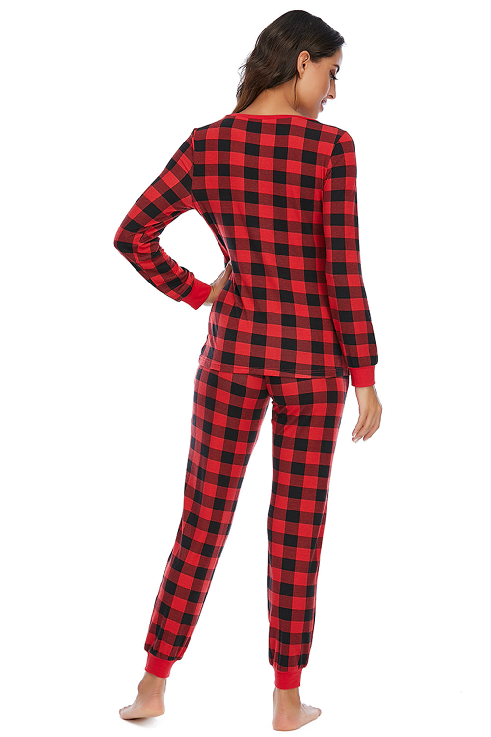 Plaid Round Neck Top and Pants Set - Ryzela