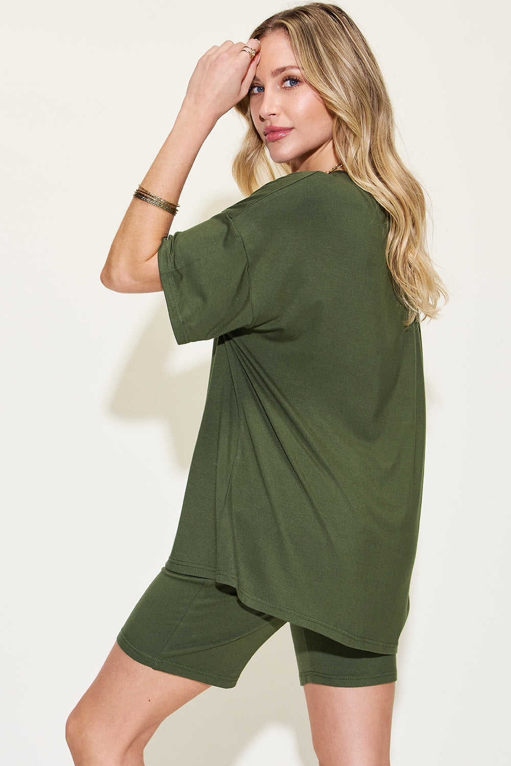 Basic Bae Full Size V-Neck Drop Shoulder T-Shirt and Shorts Set - Ryzela