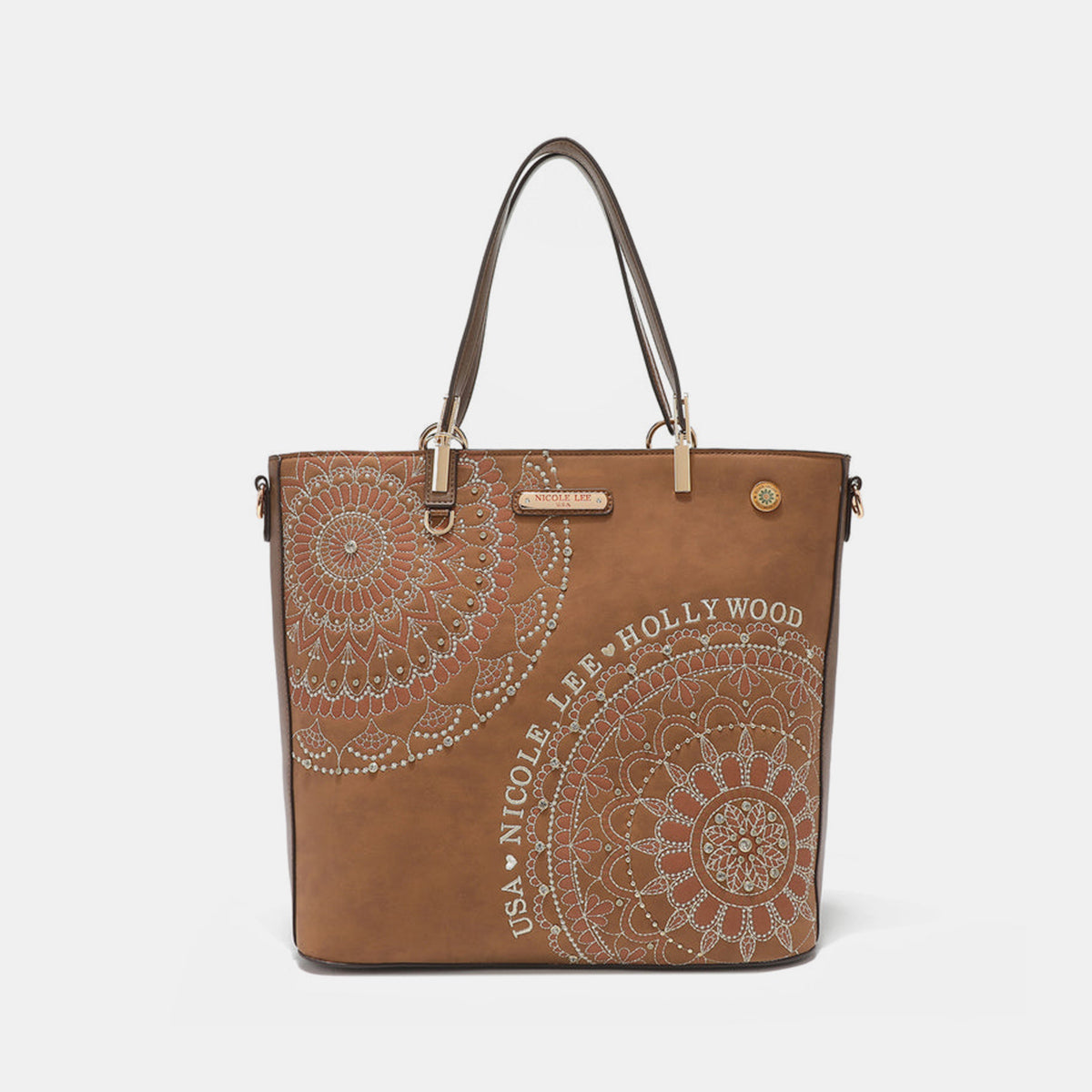 Nicole Lee USA Metallic Stitching Embroidery Inlaid Rhinestone Tote Bag - Ryzela