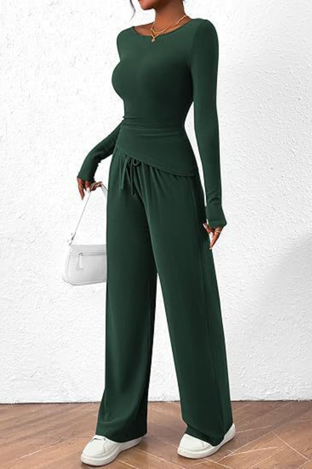 Round Neck Long Sleeve Top and Pants Set - Ryzela