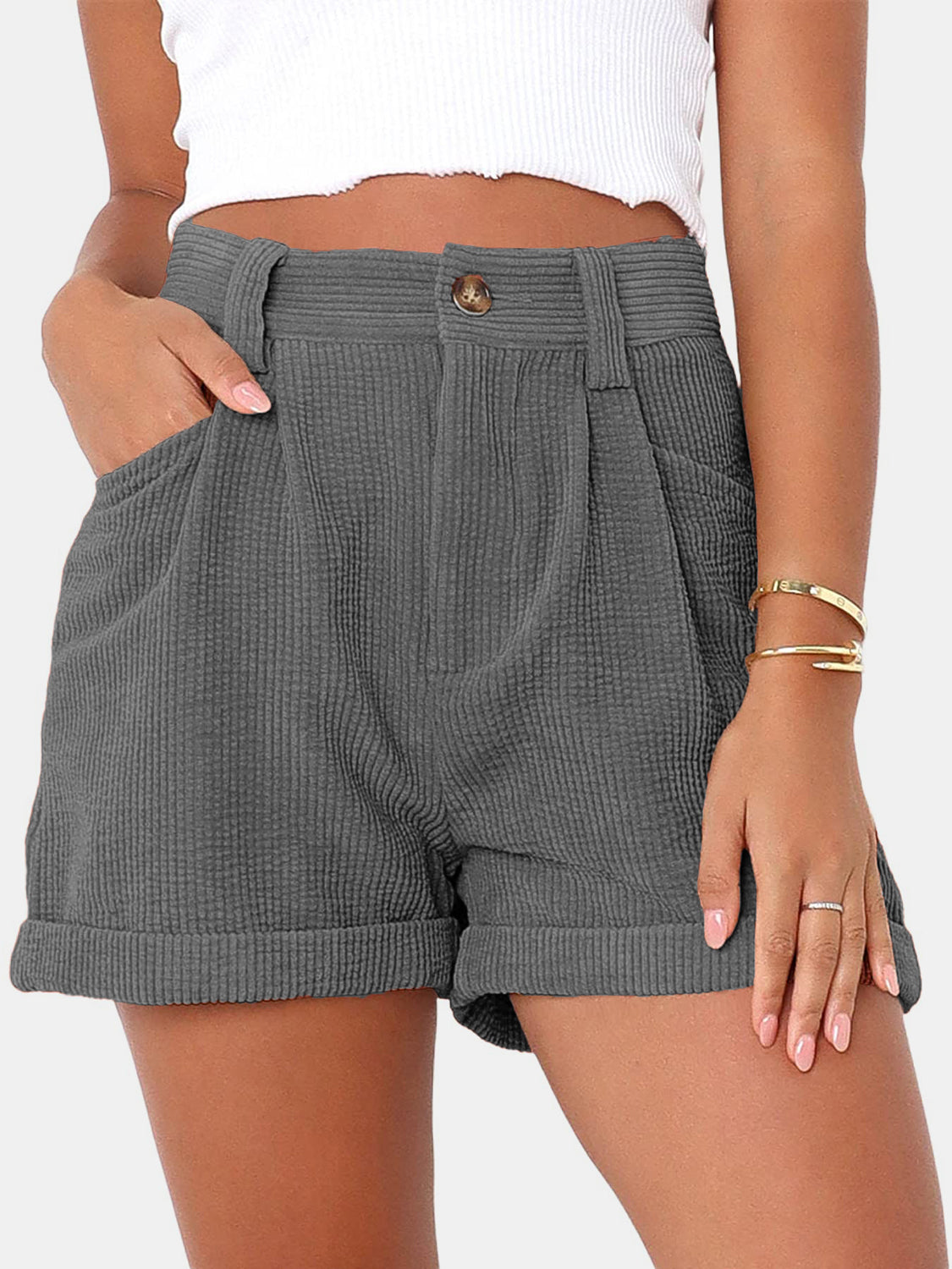 Full Size High Waist Shorts with Pockets - Ryzela