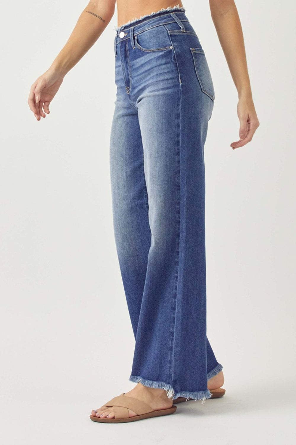 RISEN High Waist Raw Hem Wide Leg Jeans - Ryzela