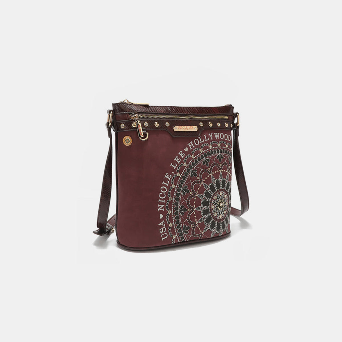 Nicole Lee USA Metallic Stitching Embroidery Inlaid Rhinestone Crossbody Bag - Ryzela