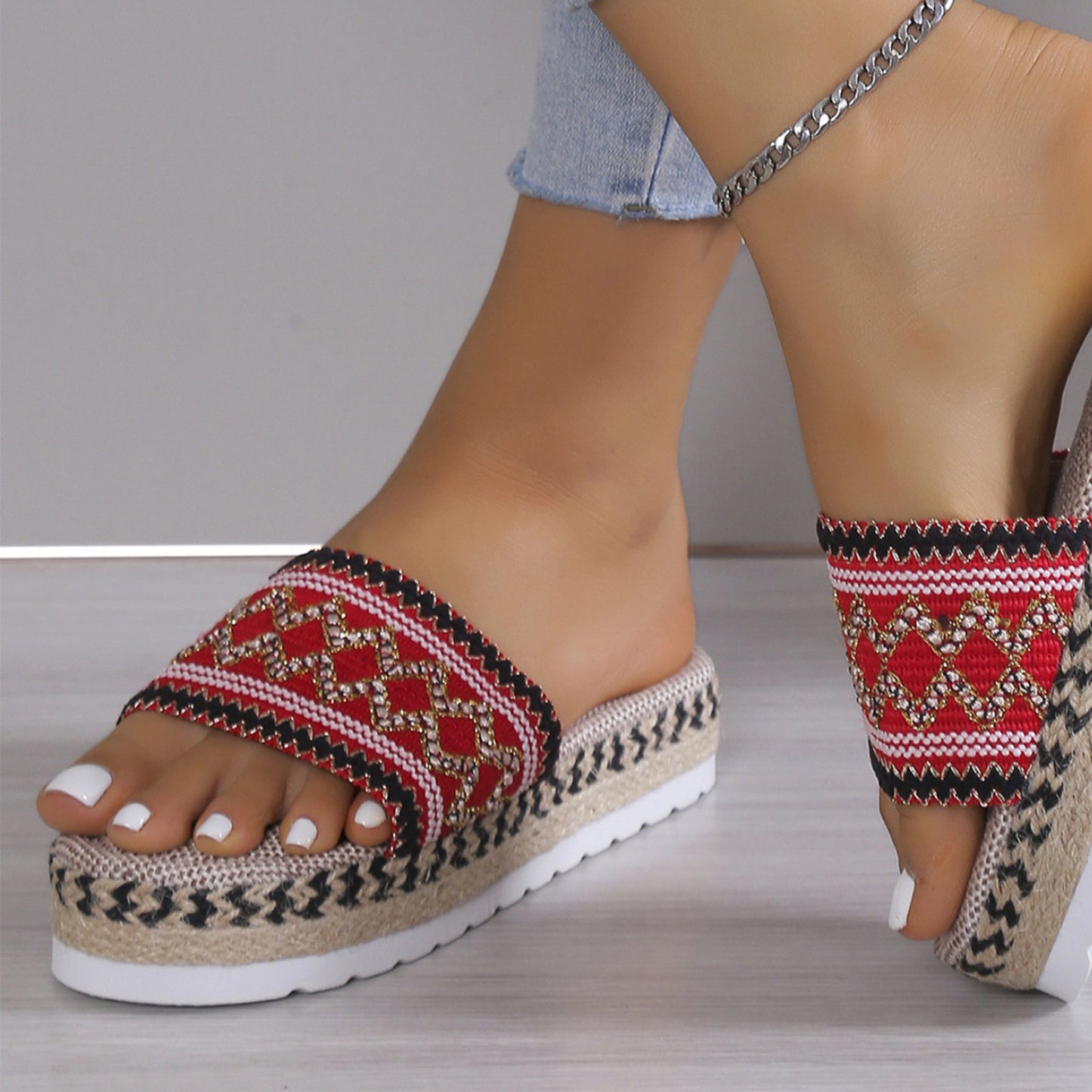 Geometric Weave Platform Sandals - Ryzela