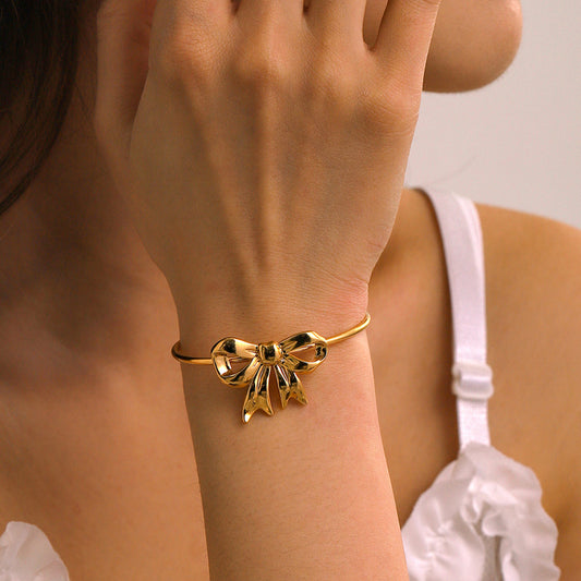 18K Gold-Plated Stainless Steel Bow Bracelet - Ryzela