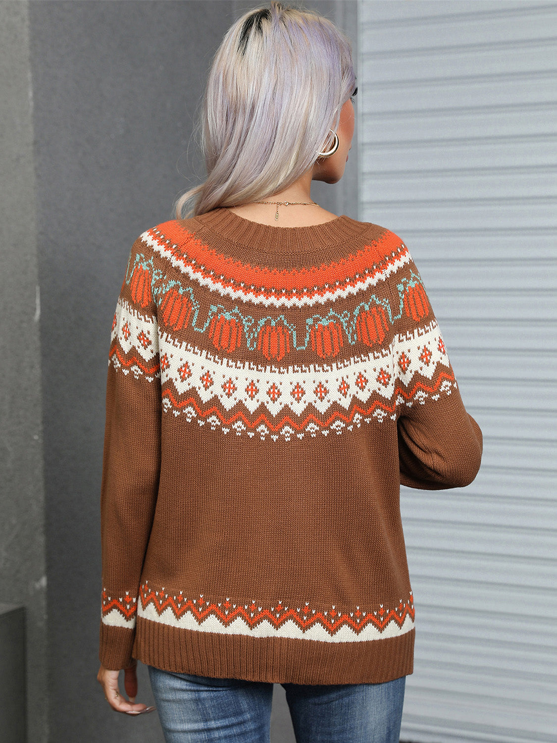 Angel Wings Geometric Round Neck Long Sleeve Sweater - Ryzela