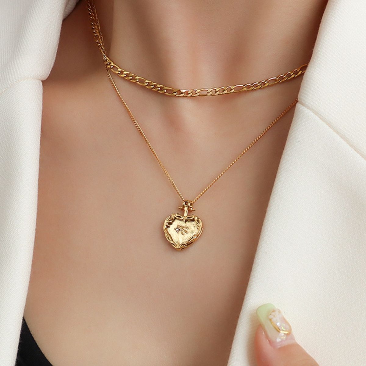 Heart Shape Double-Layered Stainless Steel Necklace - Ryzela