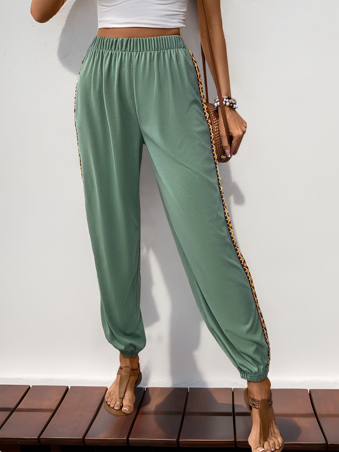 Weave Band Patchwork Elastic Waist Joggers - Ryzela