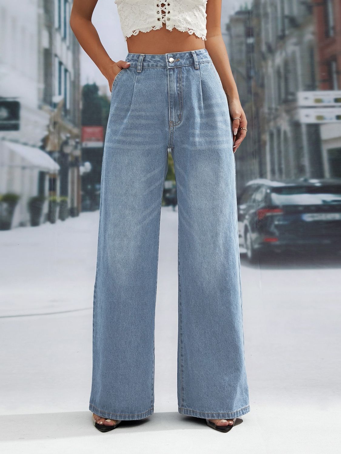 Wide Leg Jeans with Pockets - Ryzela