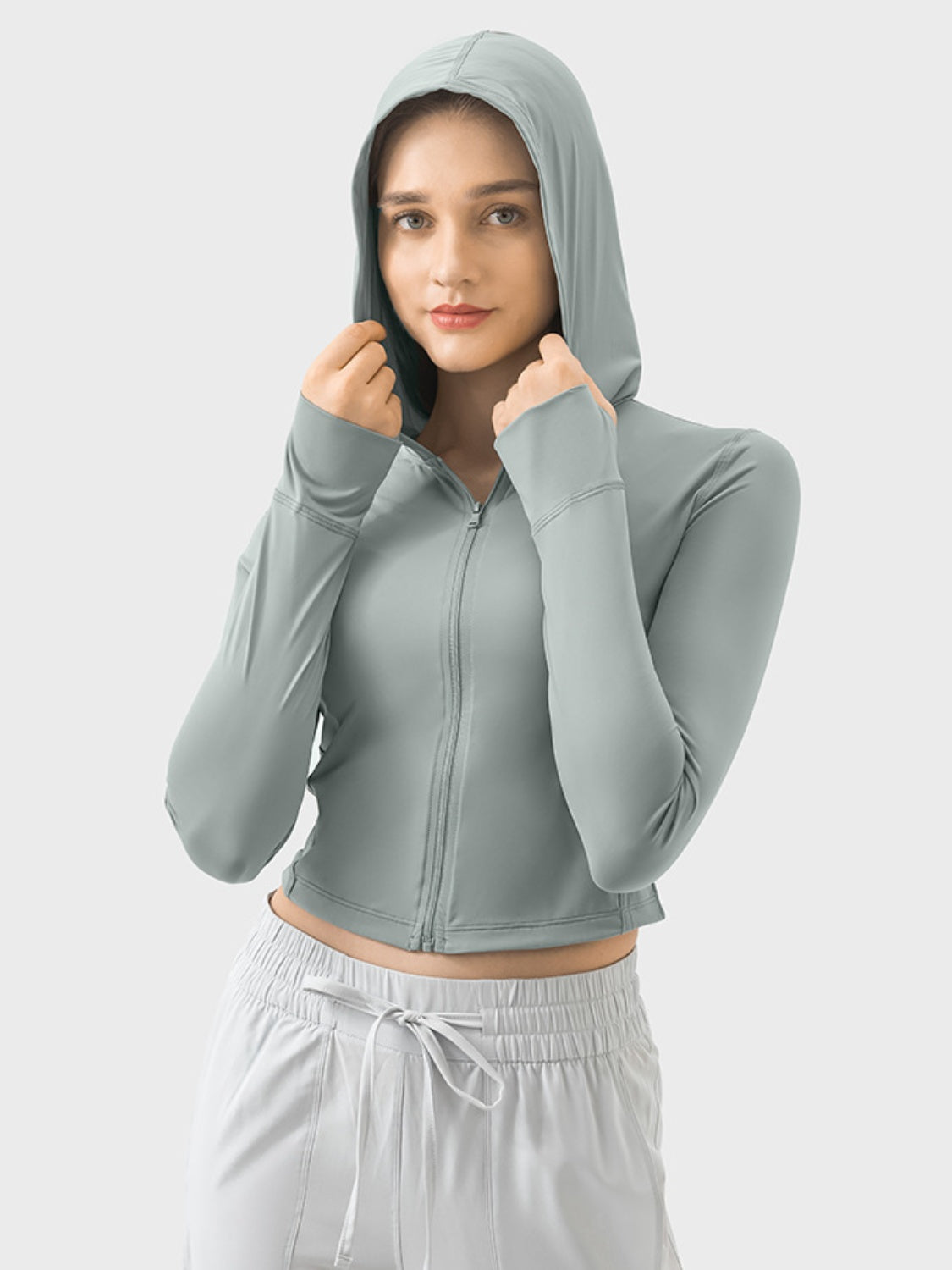 Zip Up Hooded Long Sleeve Active Outerwear - Ryzela