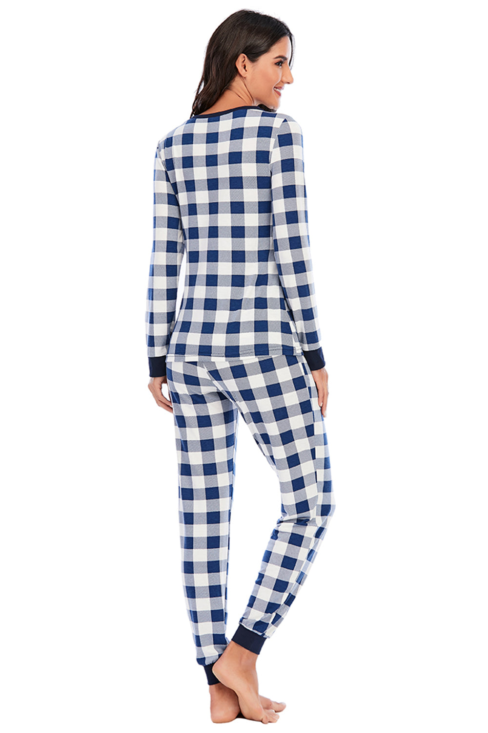 Plaid Round Neck Top and Pants Set - Ryzela