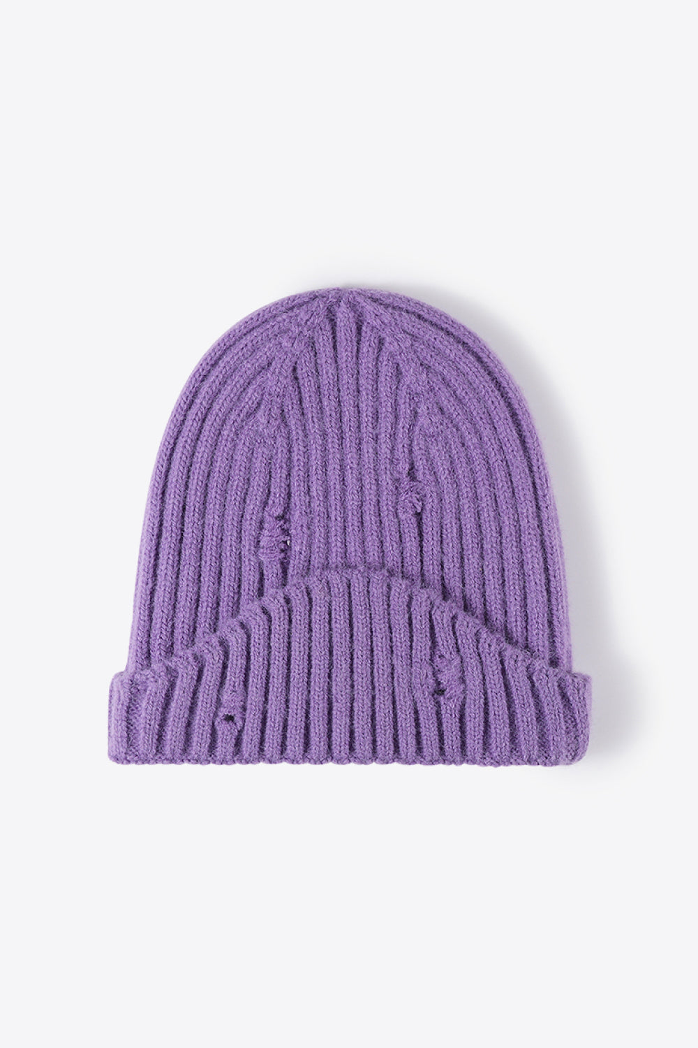 Distressed Rib-Knit Beanie - Ryzela