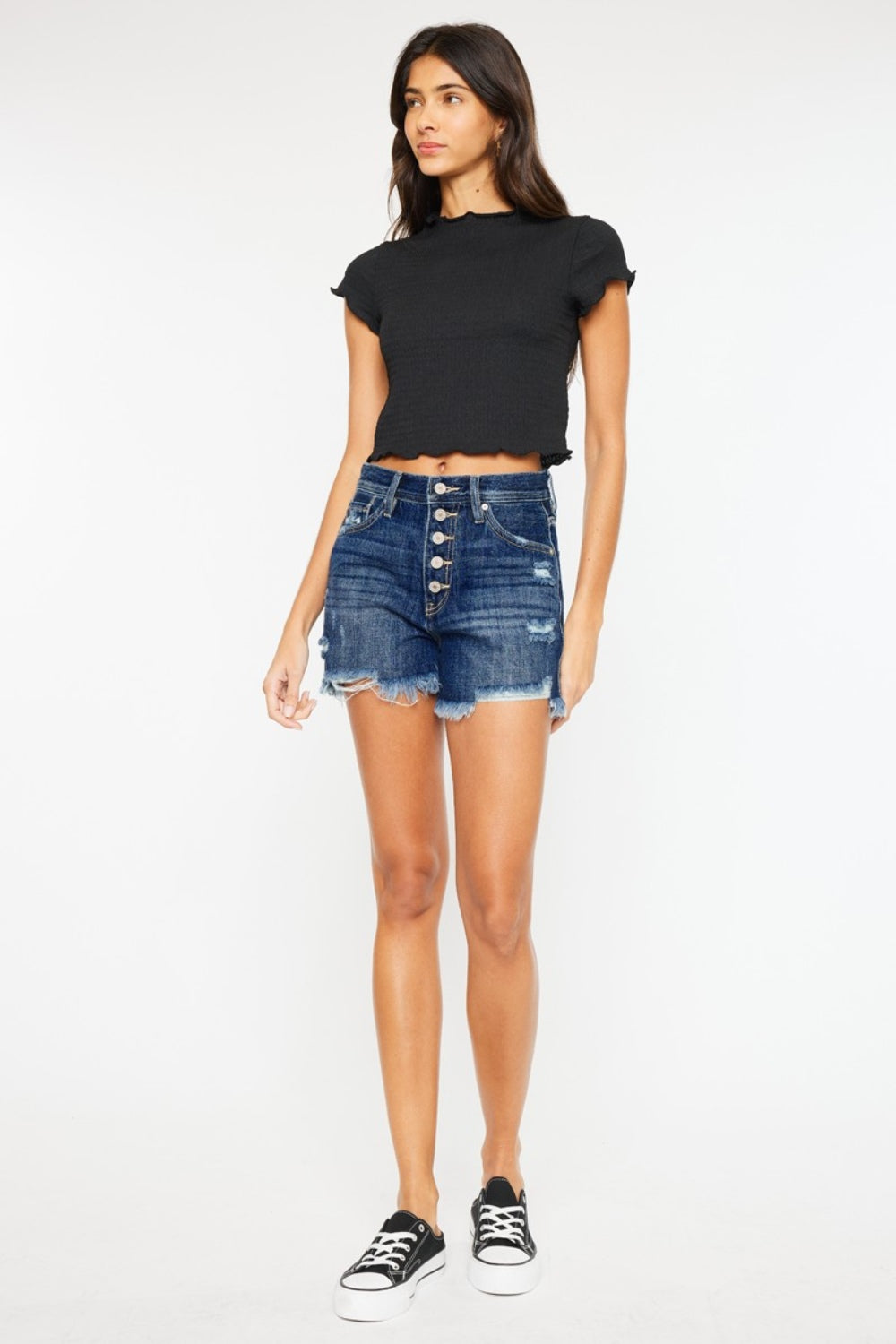 Kancan Raw Hem Button-Fly Denim Shorts - Ryzela