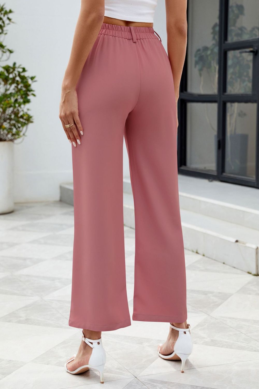 Pocketed High Waist Pants - Ryzela