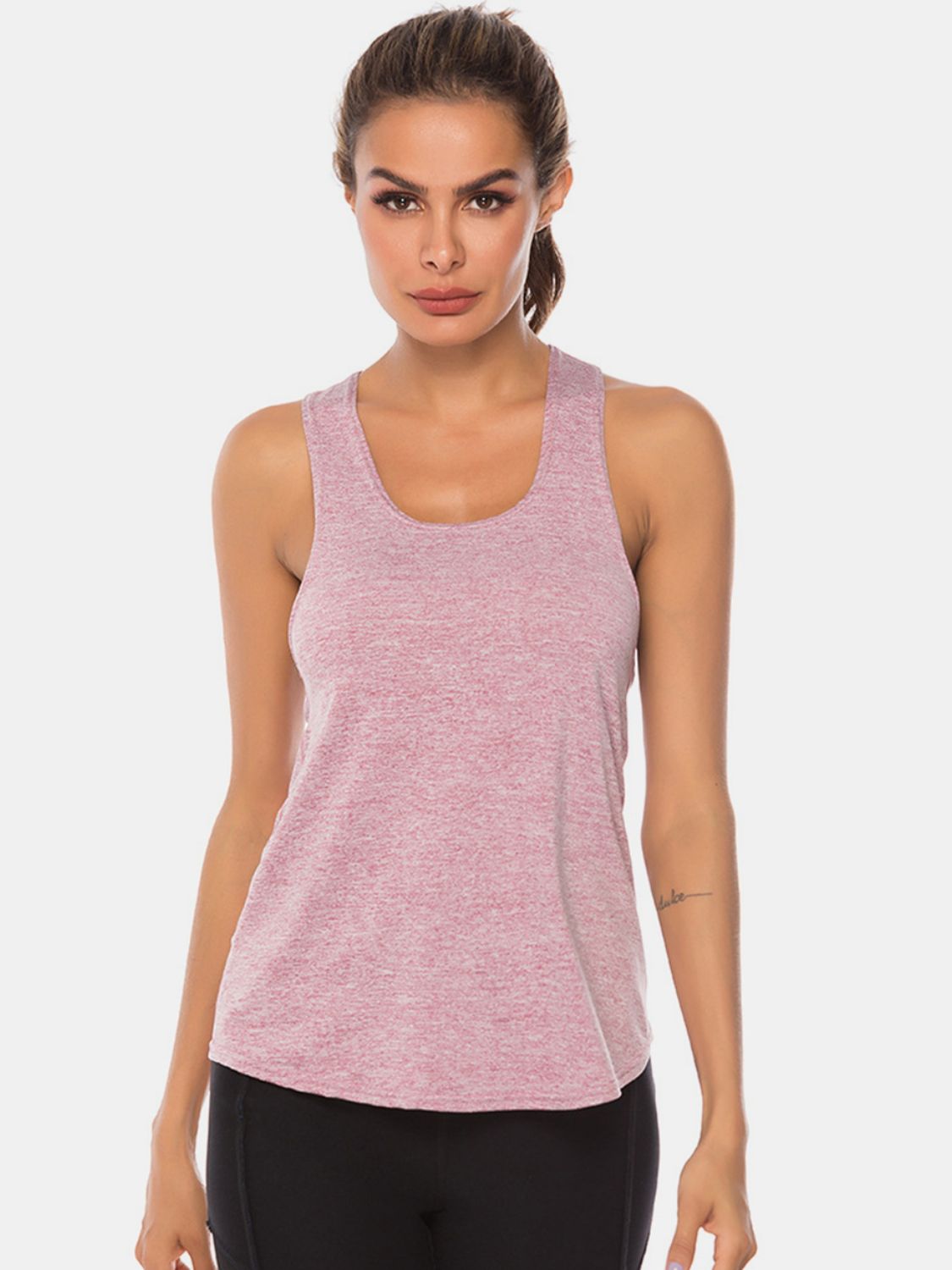 Full Size Scoop Neck Wide Strap Active Tank - Ryzela