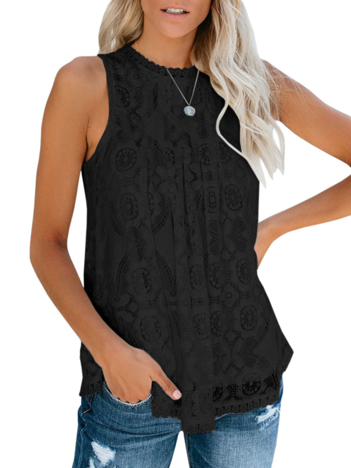 Lace Round Neck Tank - Ryzela