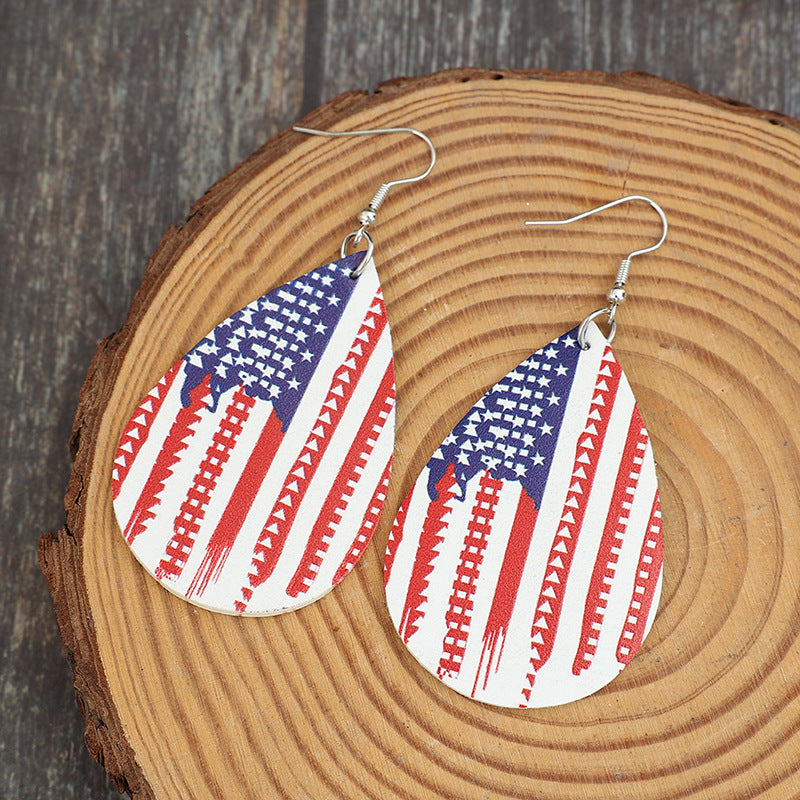 PU Leather US Flag Teardrop Shape Earrings - Ryzela