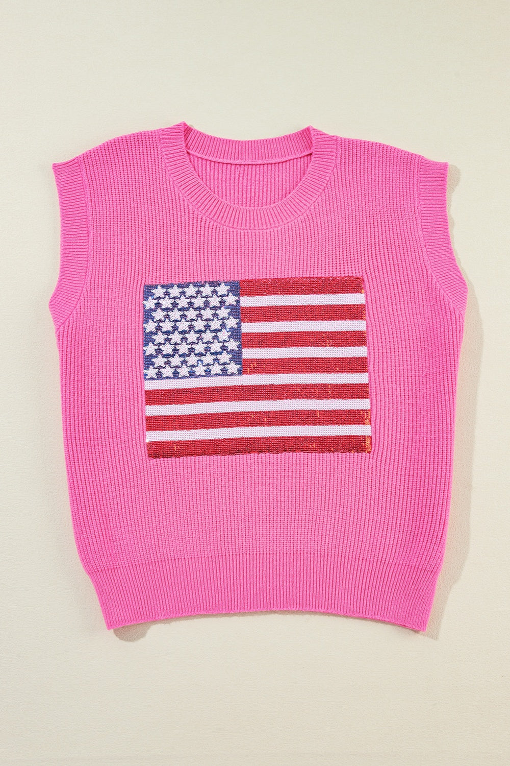 Sequin US Flag Round Neck Sweater Vest - Ryzela