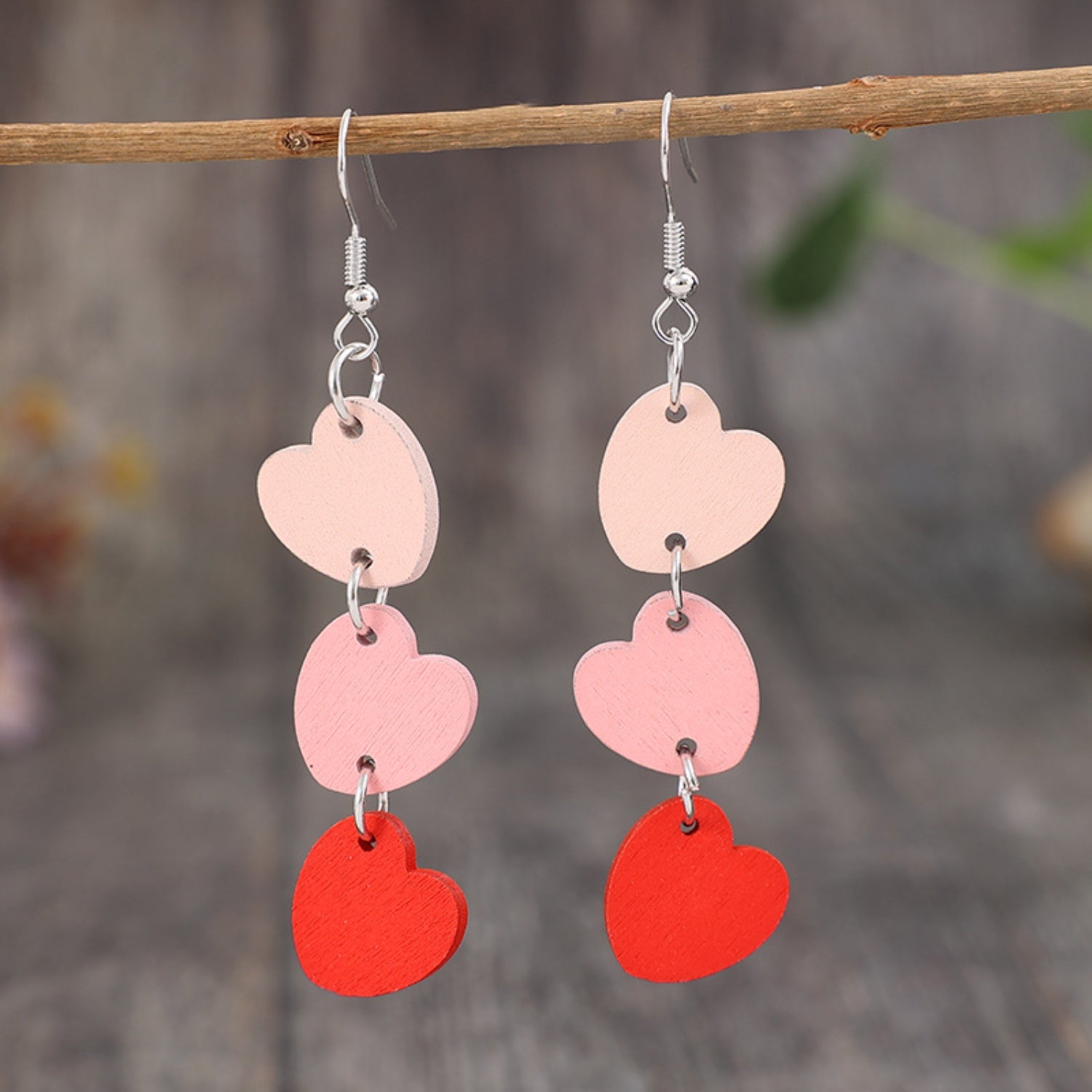 Heart Wood Dangle Earrings - Ryzela