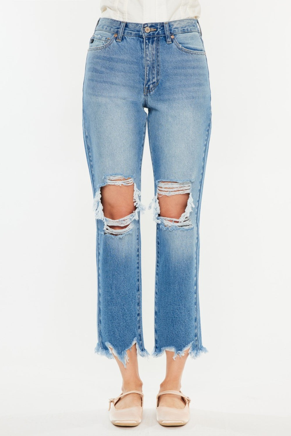 Kancan Distressed Frayed Hem Cropped Jeans - Ryzela